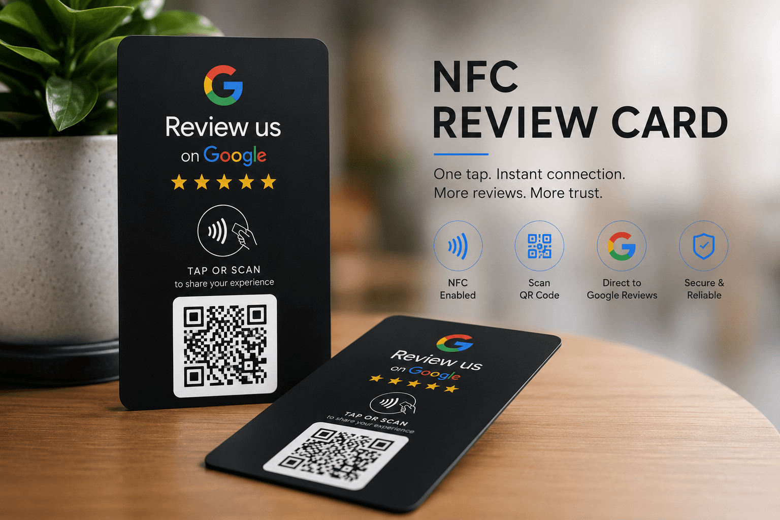 NFC-enabled Google review card with QR access
